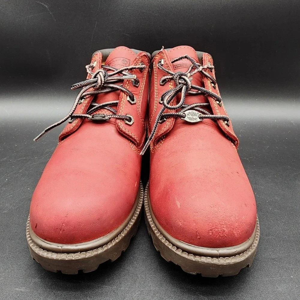 Timberland 8.5M Red Waterproof Leather Ankle Boots Gorpcore Work Streetwear